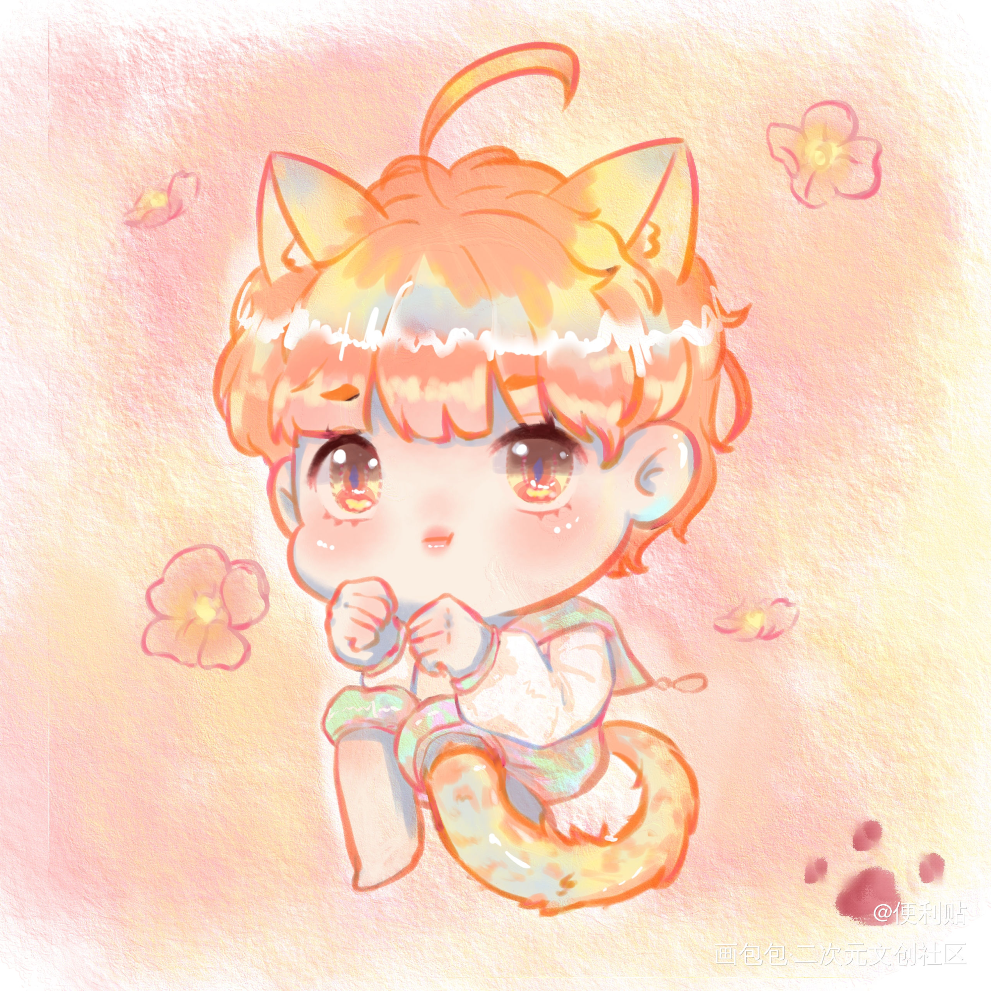 一只可爱的小猫咪_厚涂平涂Q版绘画作品
