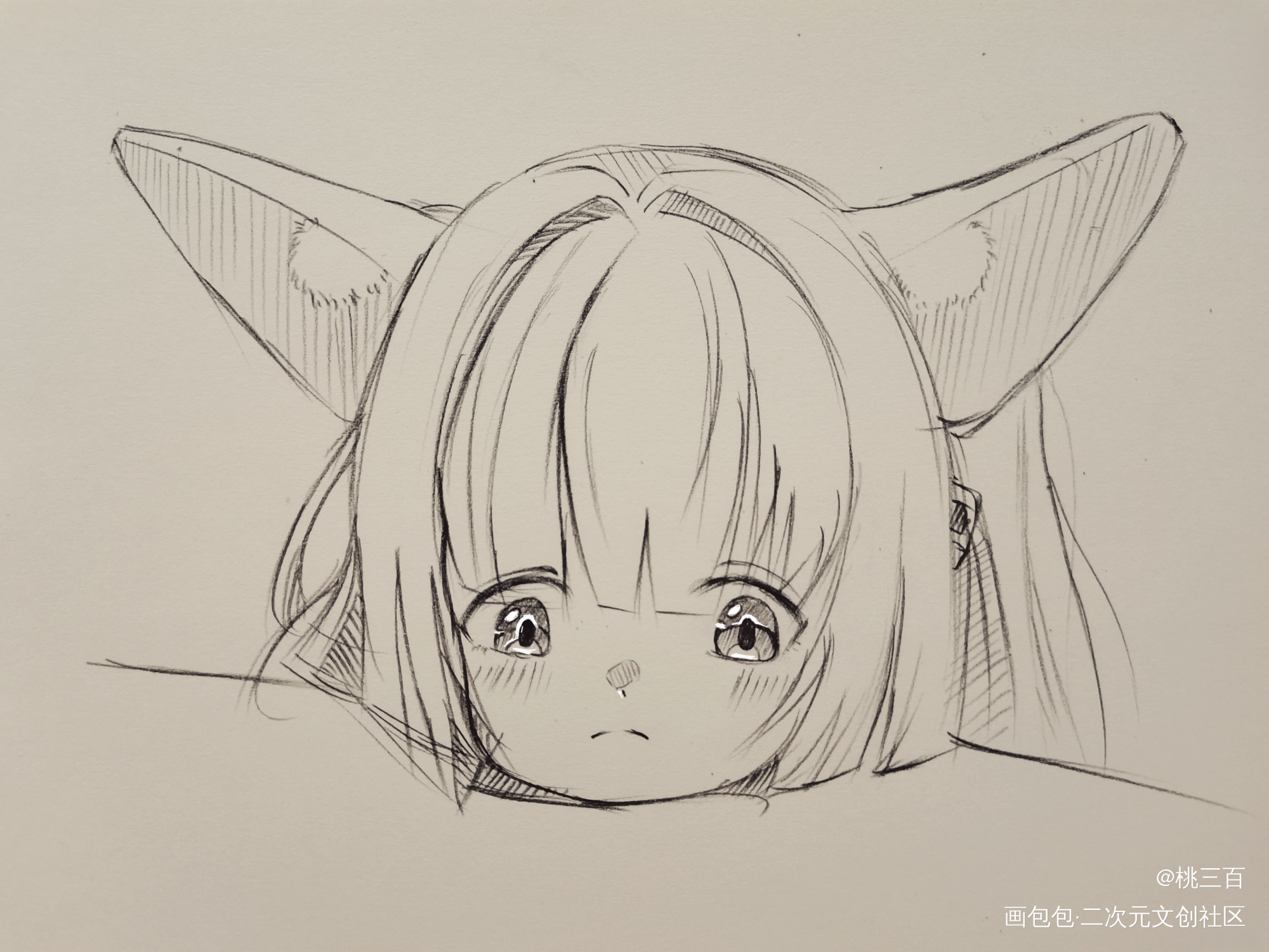 一只委屈的小猫咪_手绘日系Q版临摹绘画作品