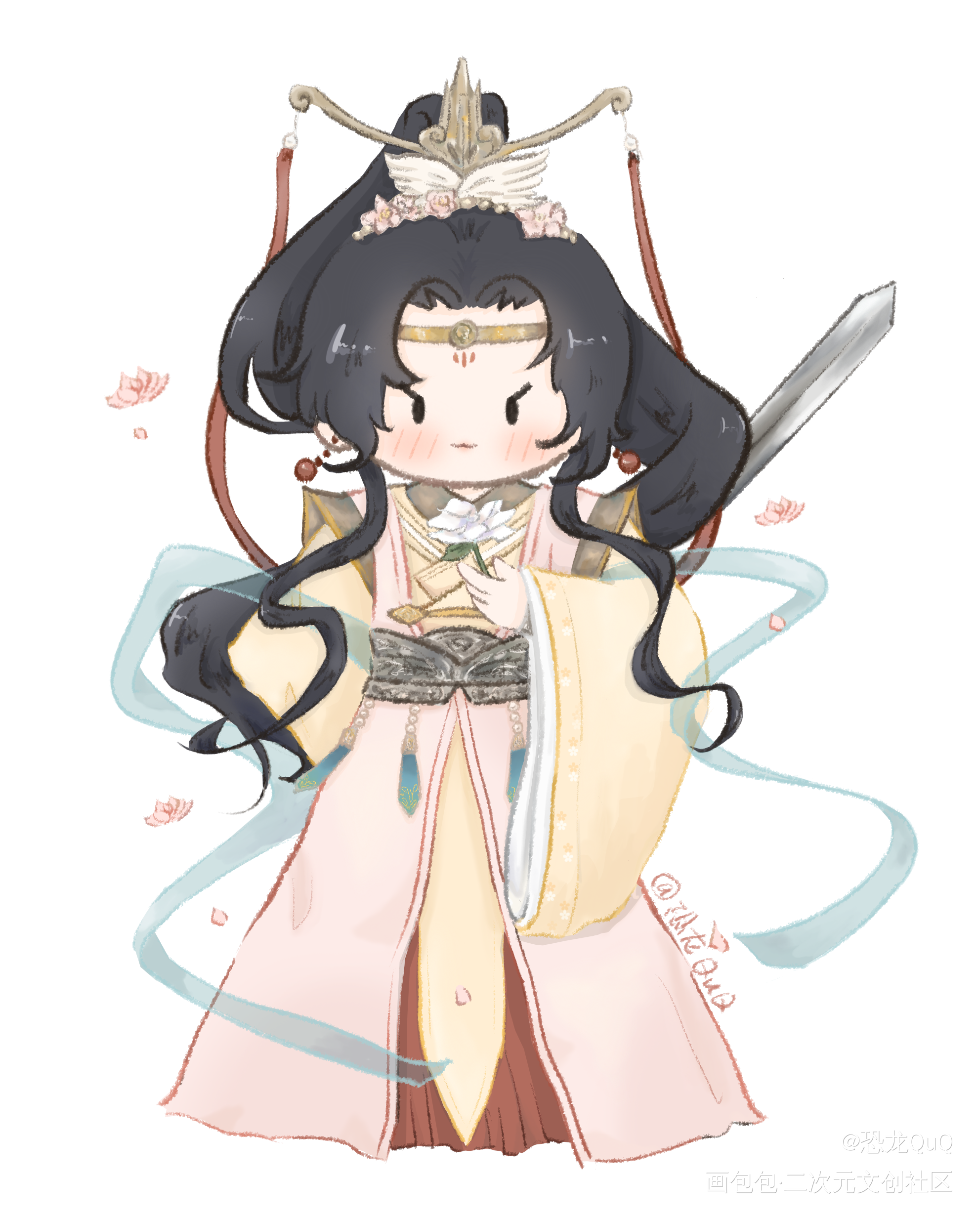 扭蛋怜稀有款——仗剑执花太子怜_绘画作品