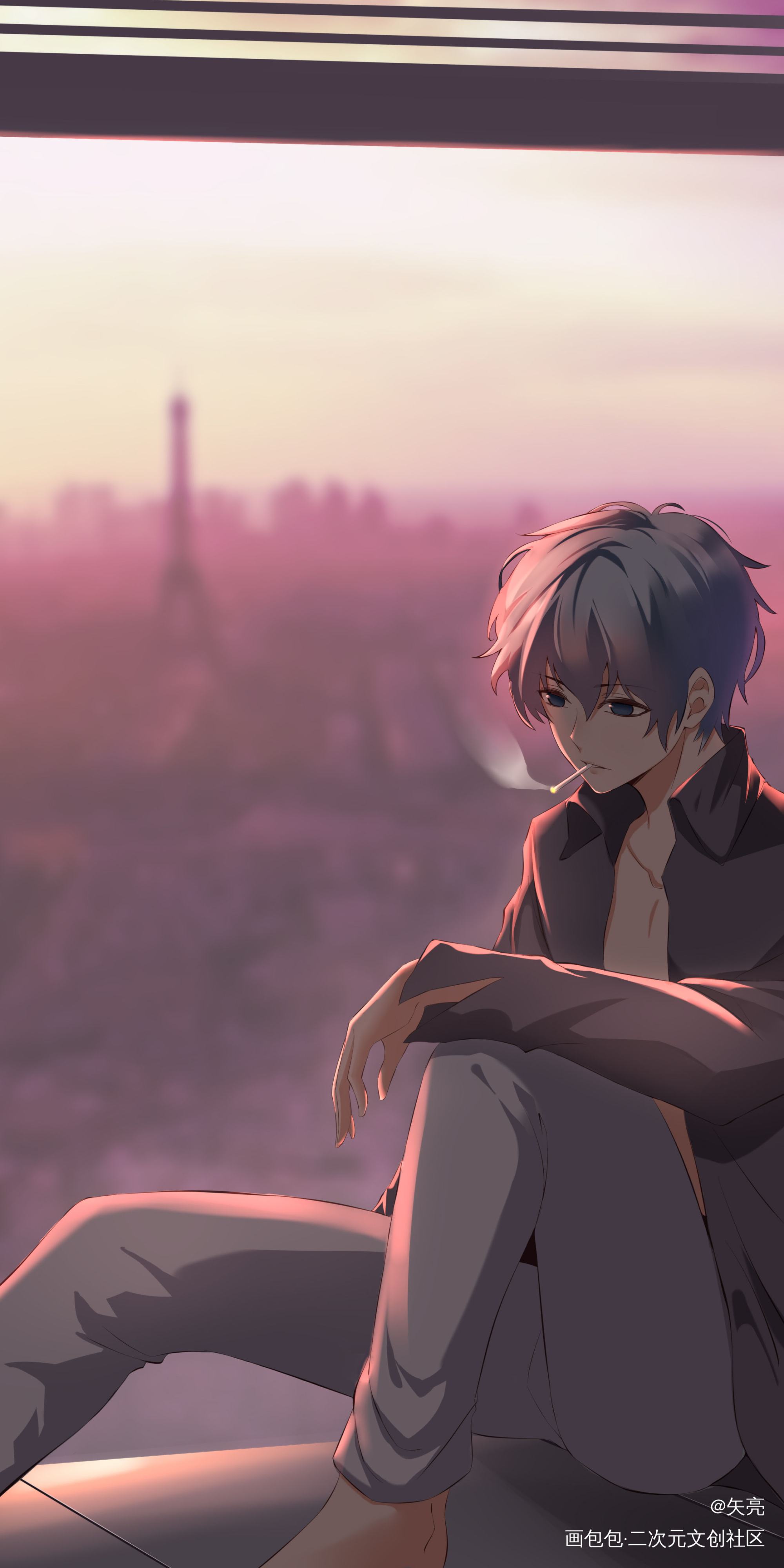 忧郁_平涂日系原创手机壁纸绘画作品