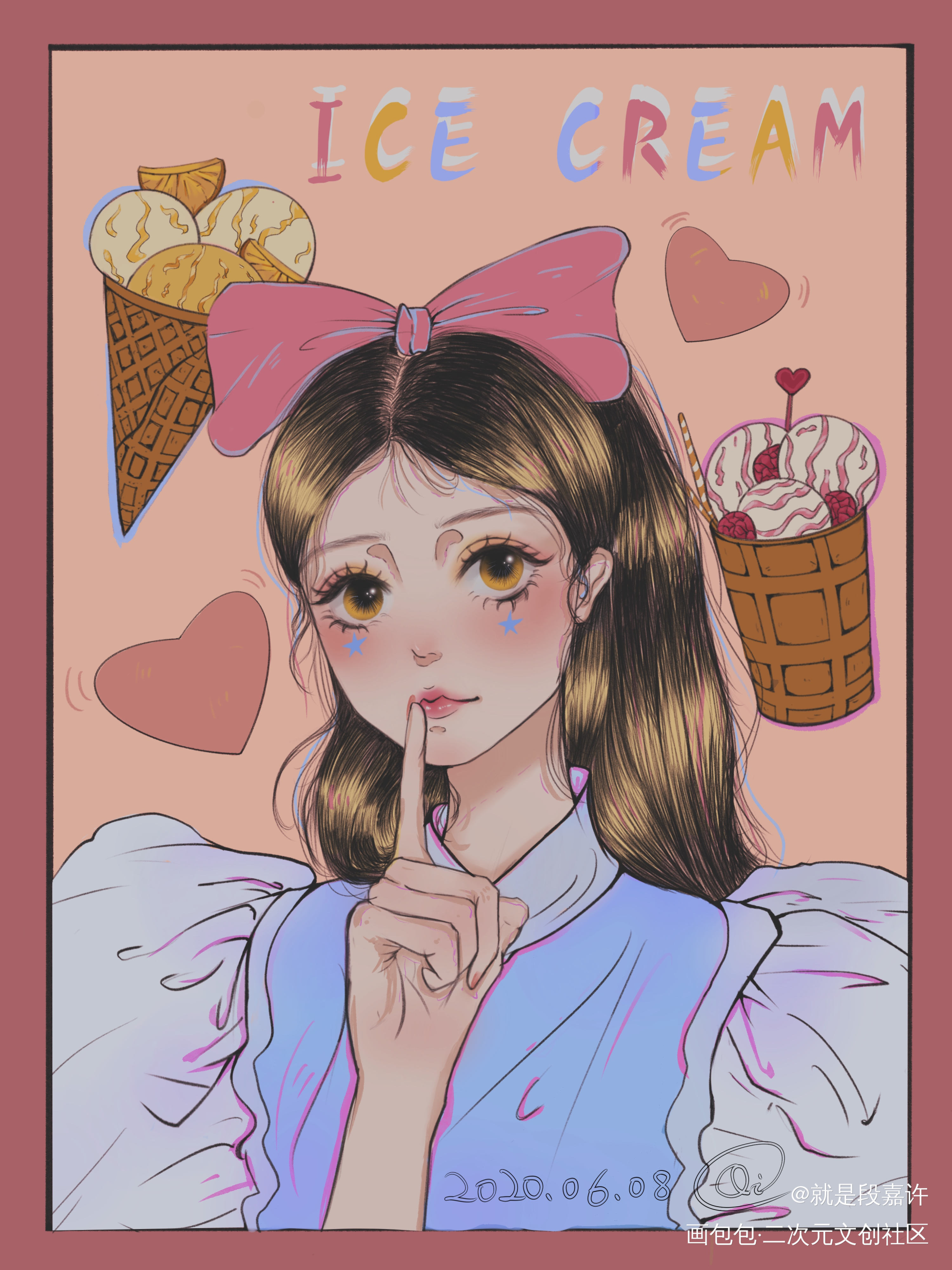 摸鱼图_平涂日系绘画作品