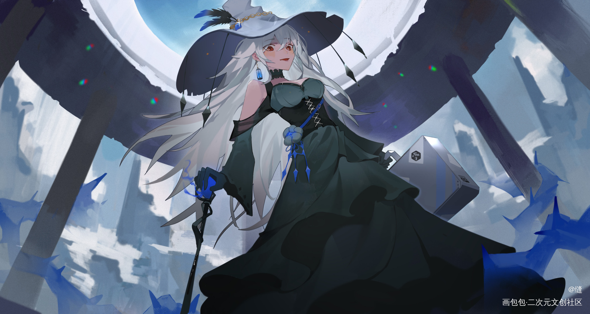 青の魔女_平涂日系插画板绘插画原创绘画作品