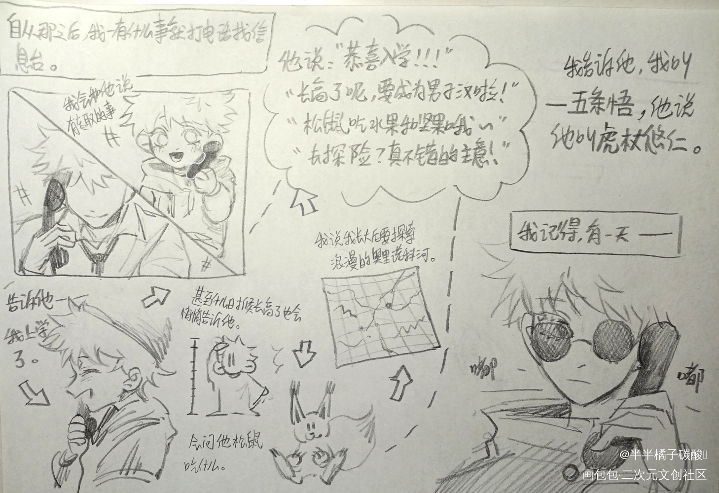 《电话》_咒术回战五悠虎杖悠仁五条悟手绘摸鱼绘画作品