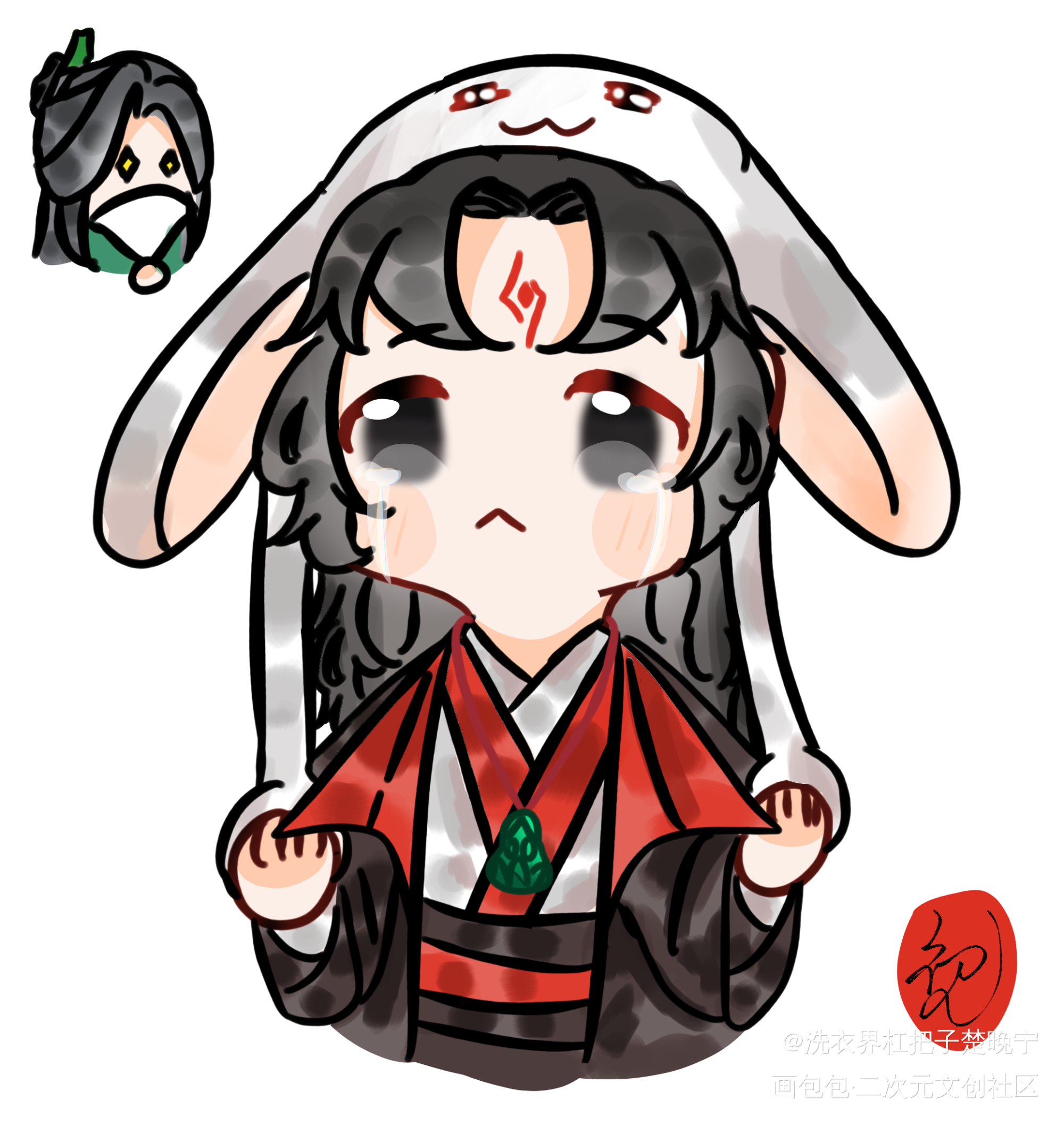 冰冰哭哭_人渣反派自救系统冰秋沈清秋洛冰河古风平涂Q版绘画作品