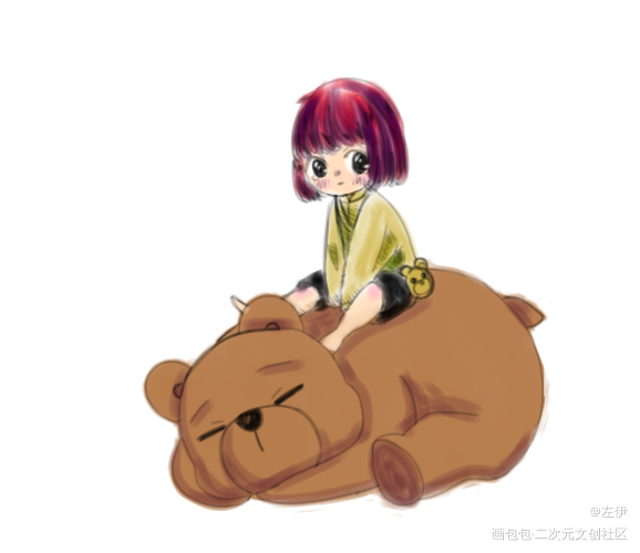 女孩與熊_Q版绘画作品
