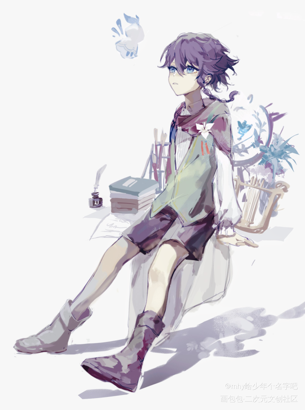 清晨的微风_原神温迪微风与少年绘画作品