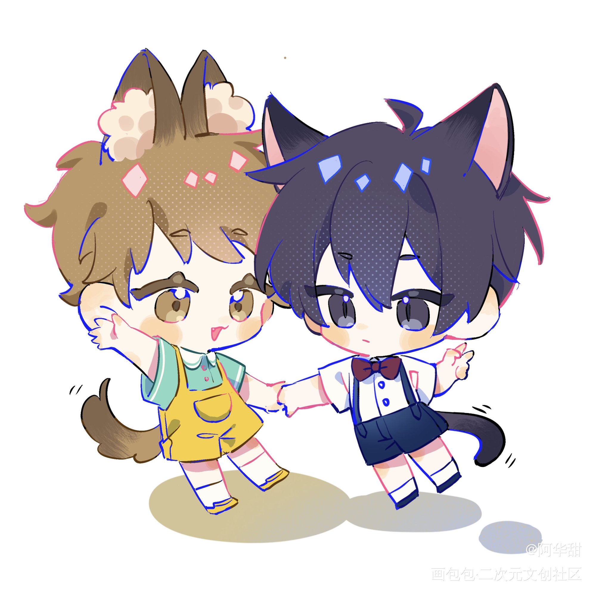 猫狗贴贴_瓶邪绘画作品