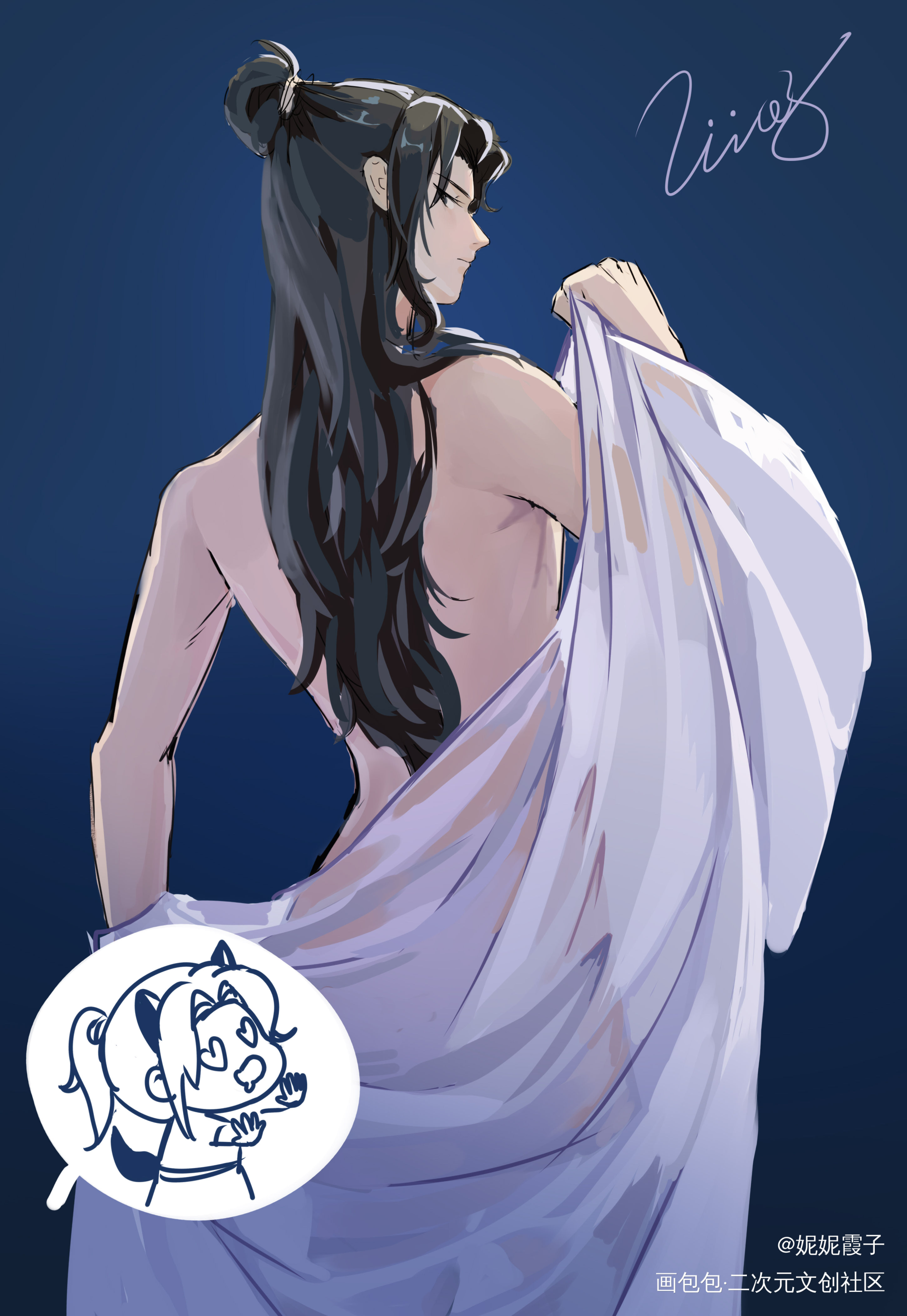 师尊:是谁在哪里！出来！_二哈和他的白猫师尊燃晚古风绘画作品