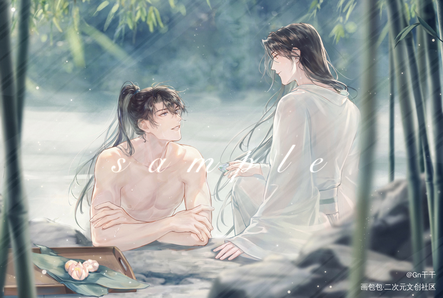 泡澡澡_二哈和他的白猫师尊燃晚绘画作品