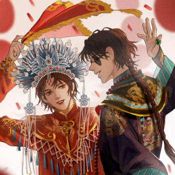 黑花同人图_盗墓笔记黑花黑瞎子解雨臣平涂插画绘画作品