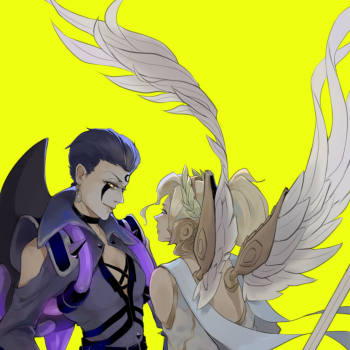 恶魔与天使_守望先锋天使莫伊拉绘画作品