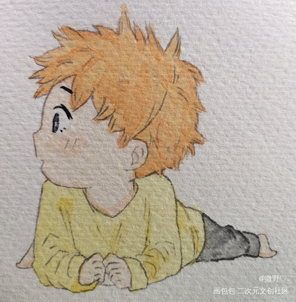 小土豆_捡了东西的狼手绘水彩临摹绘画作品