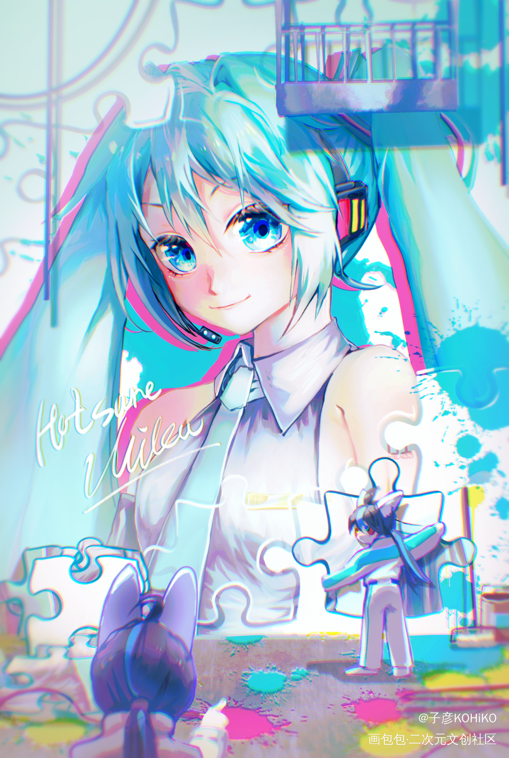 “大家的VOCALOID。”_VOCALOID初音未来初音插画板绘初音miku绘画作品
