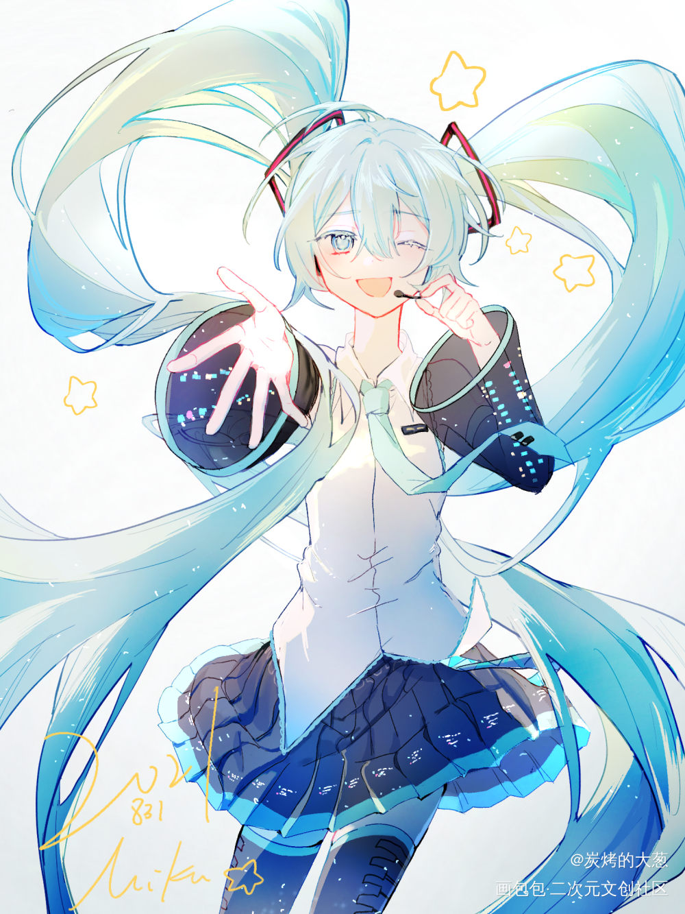 miku_VOCALOID初音未来立绘平涂绘画作品