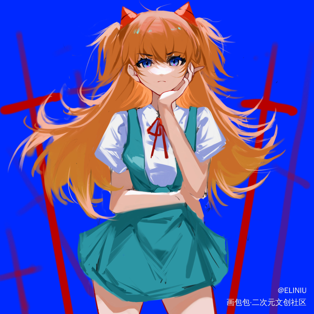 香香_EVAEVA明日香平涂日系插画摸鱼板写绘画作品