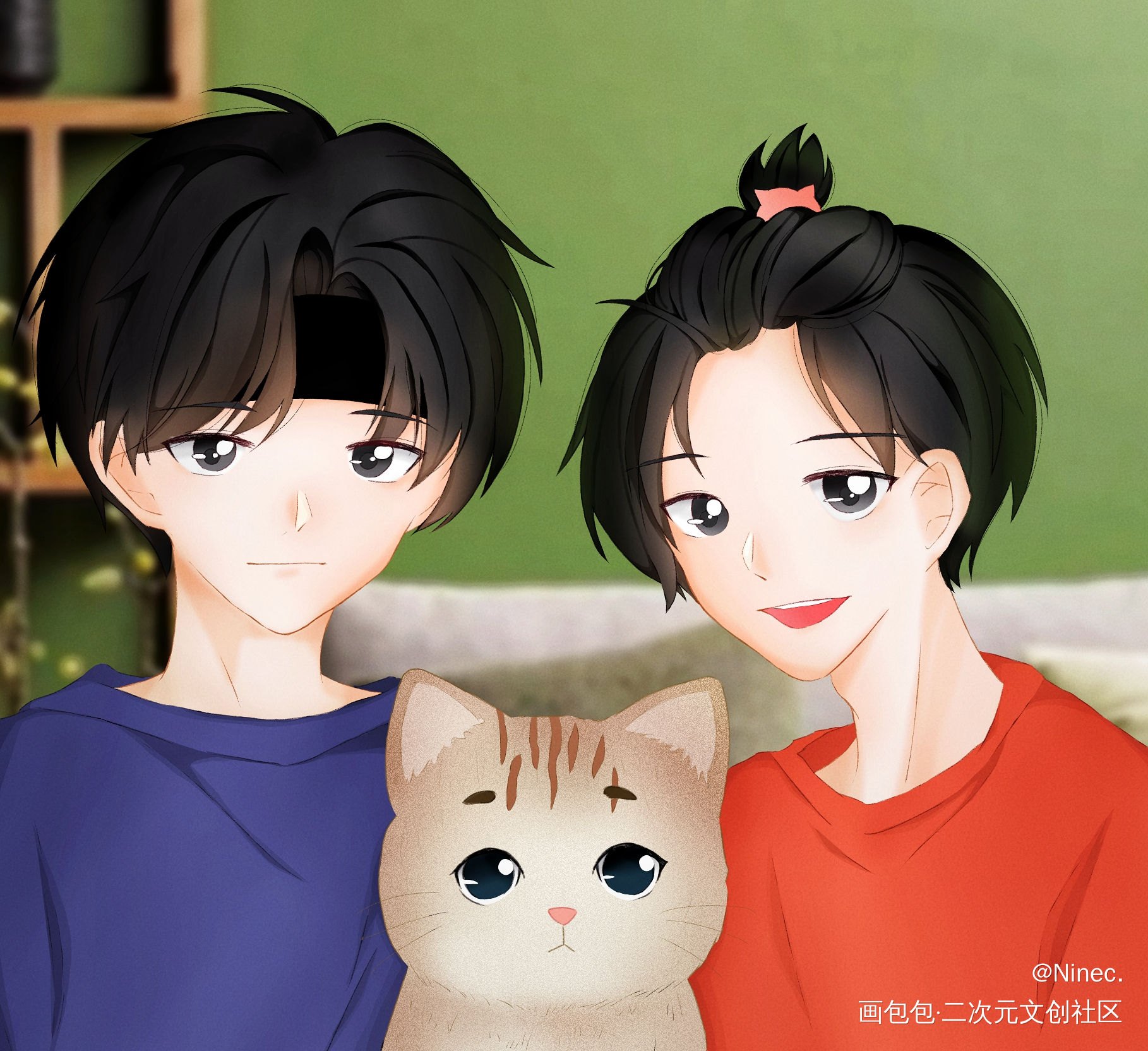 一家三口_某某添望我要上首推木苏里绘画作品