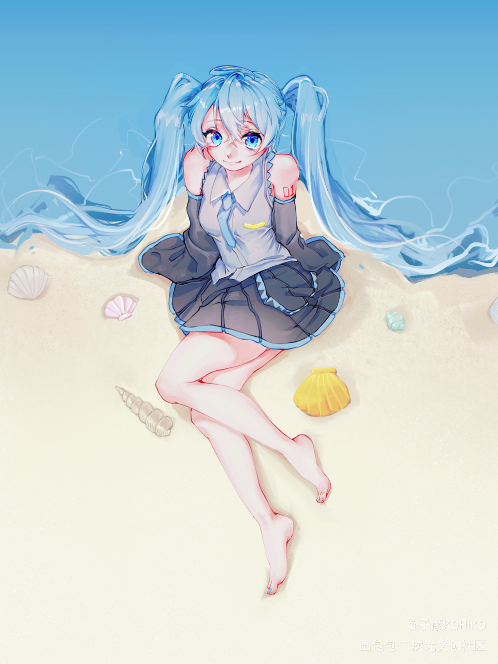 “大海的歌”_VOCALOID初音ミク初音未来初音插画板绘初音miku绘画作品