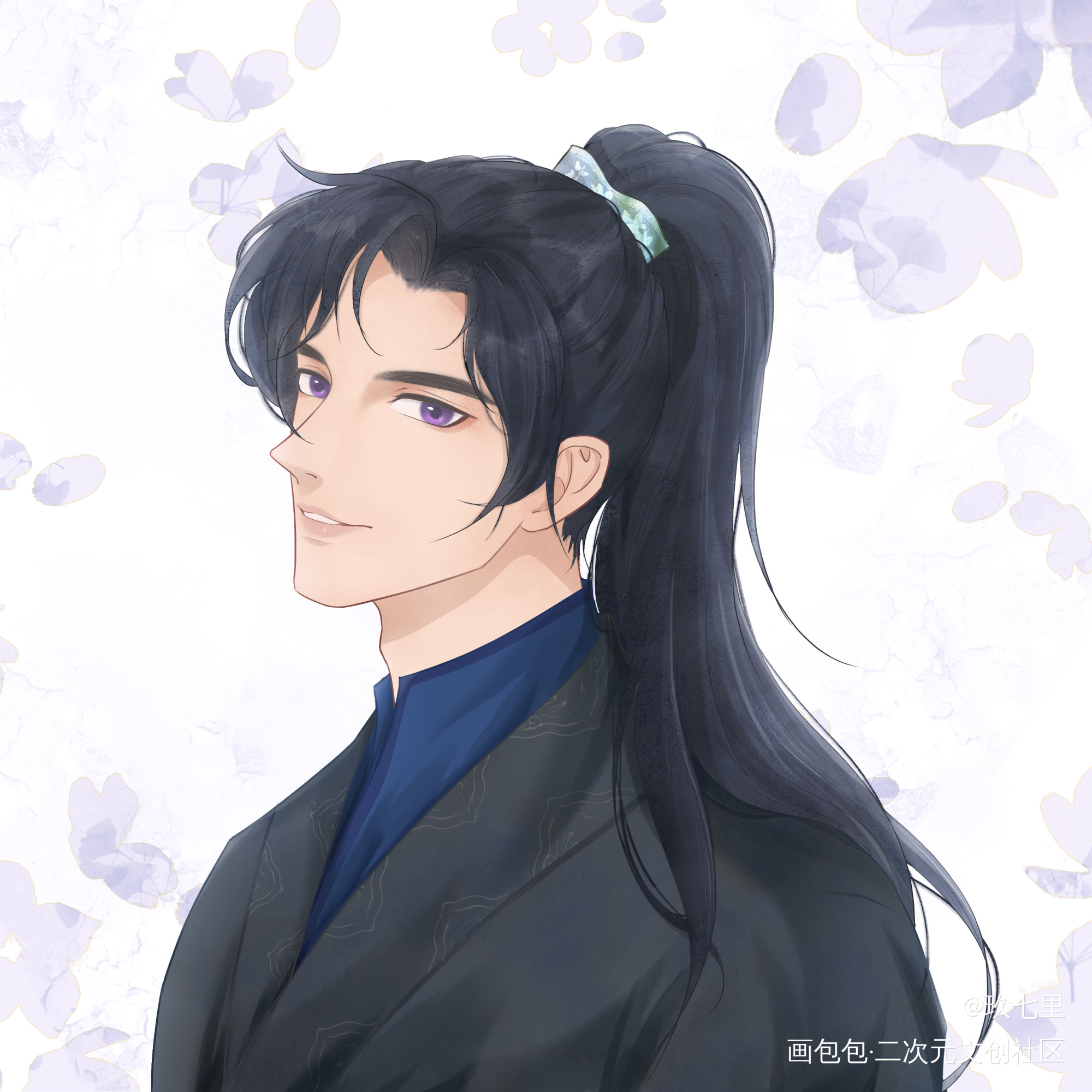 还是师尊&狗子_二哈和他的白猫师尊燃晚古风平涂绘画作品