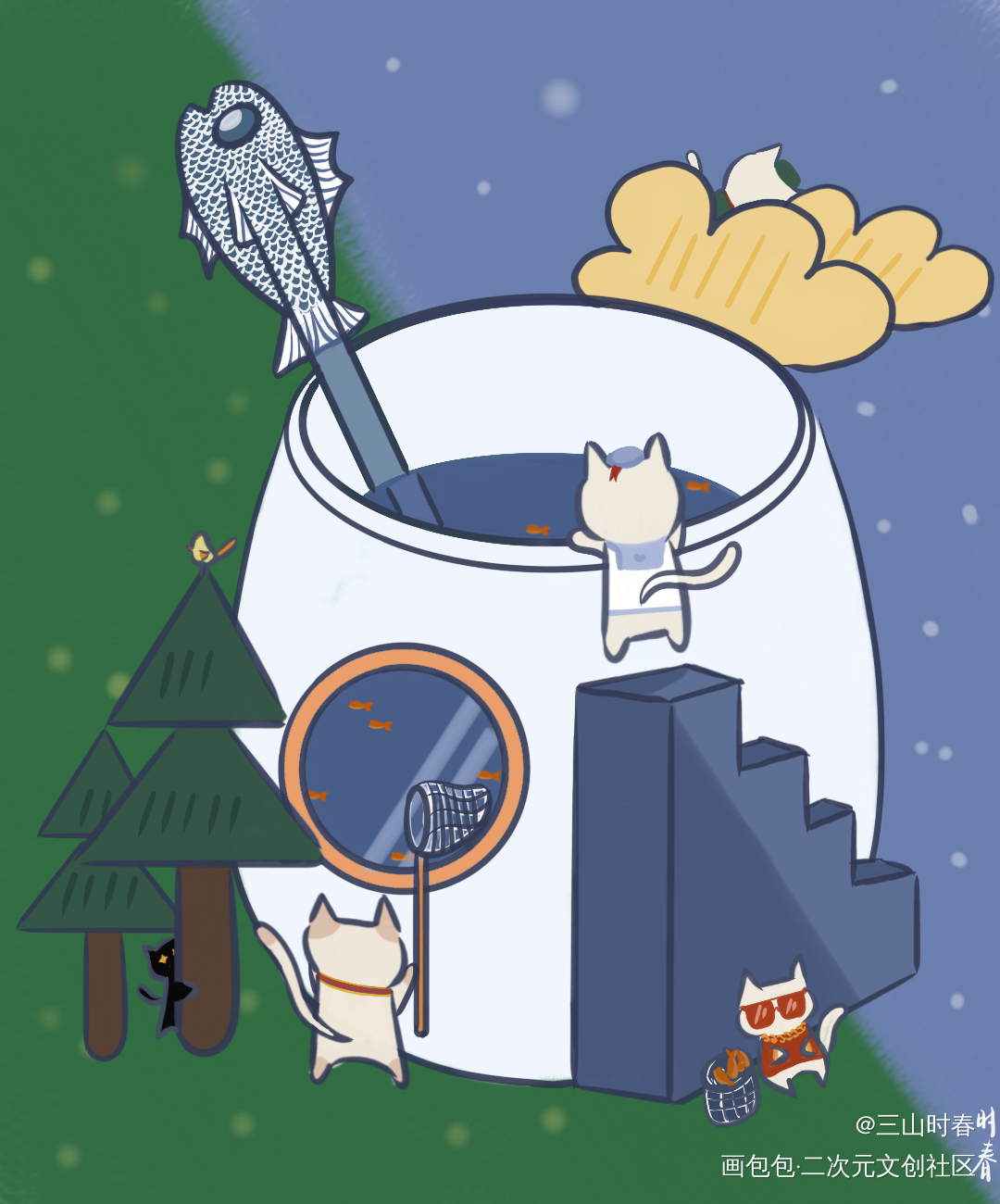 画画不如摸鱼_插画摸鱼绘画作品