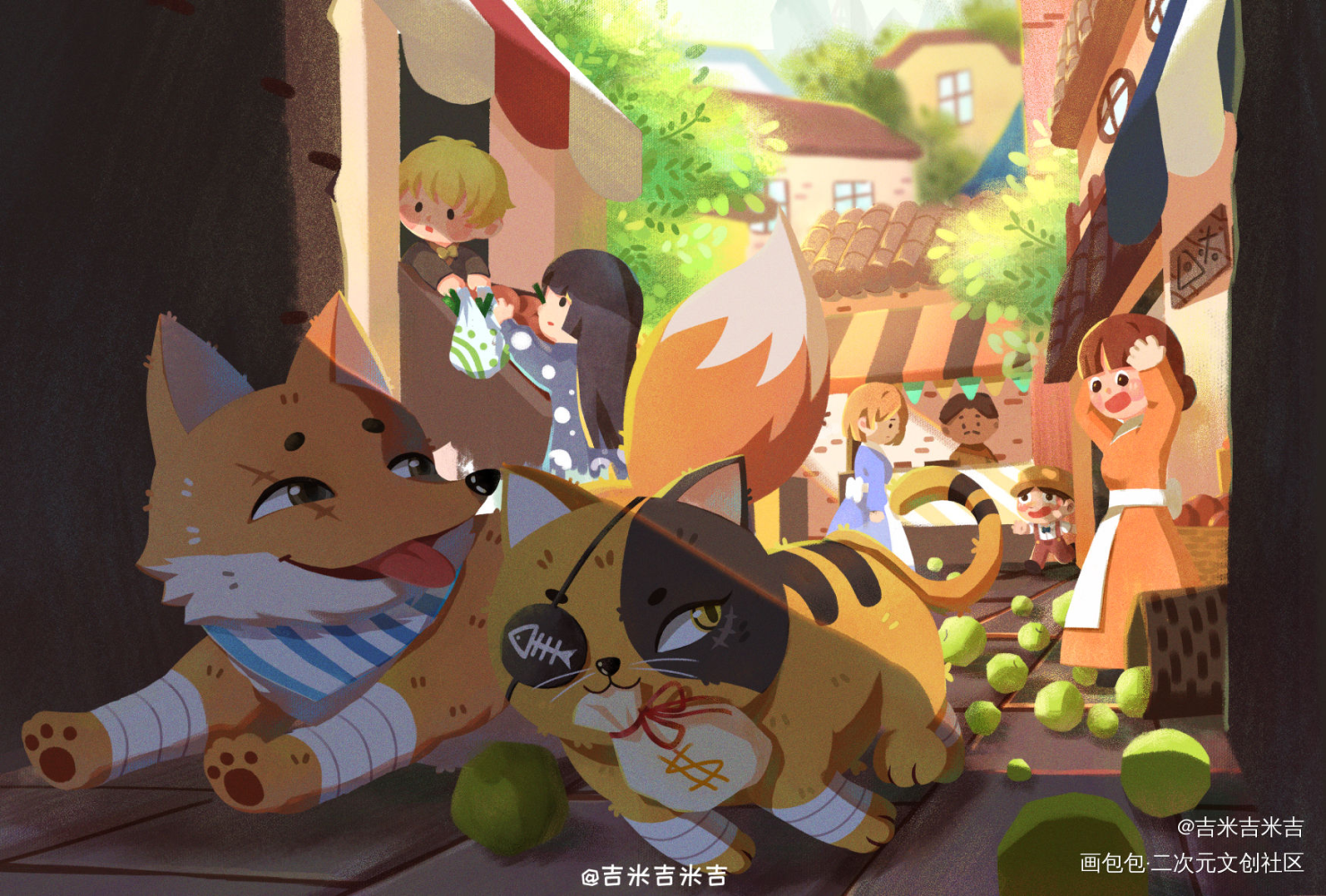 钱被抢走了_儿童插画Q版板写绘画作品