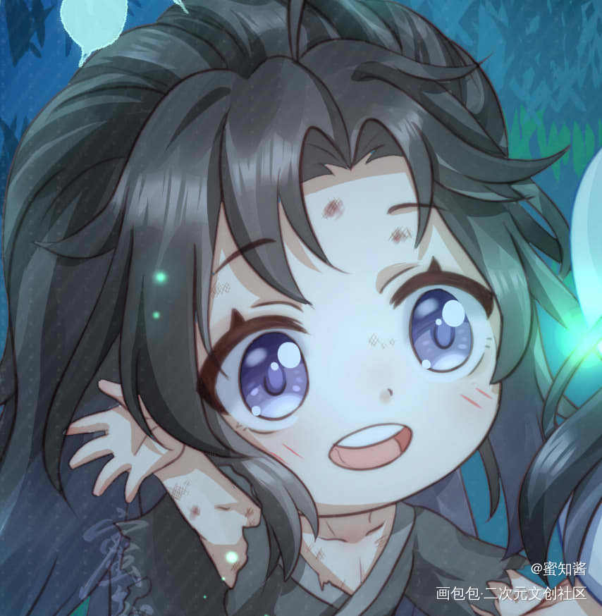 魔道同人幼年忘羡看萤火虫_魔道祖师忘羡蓝忘机魏无羡平涂日系Q版我要上首推插画同人绘画作品