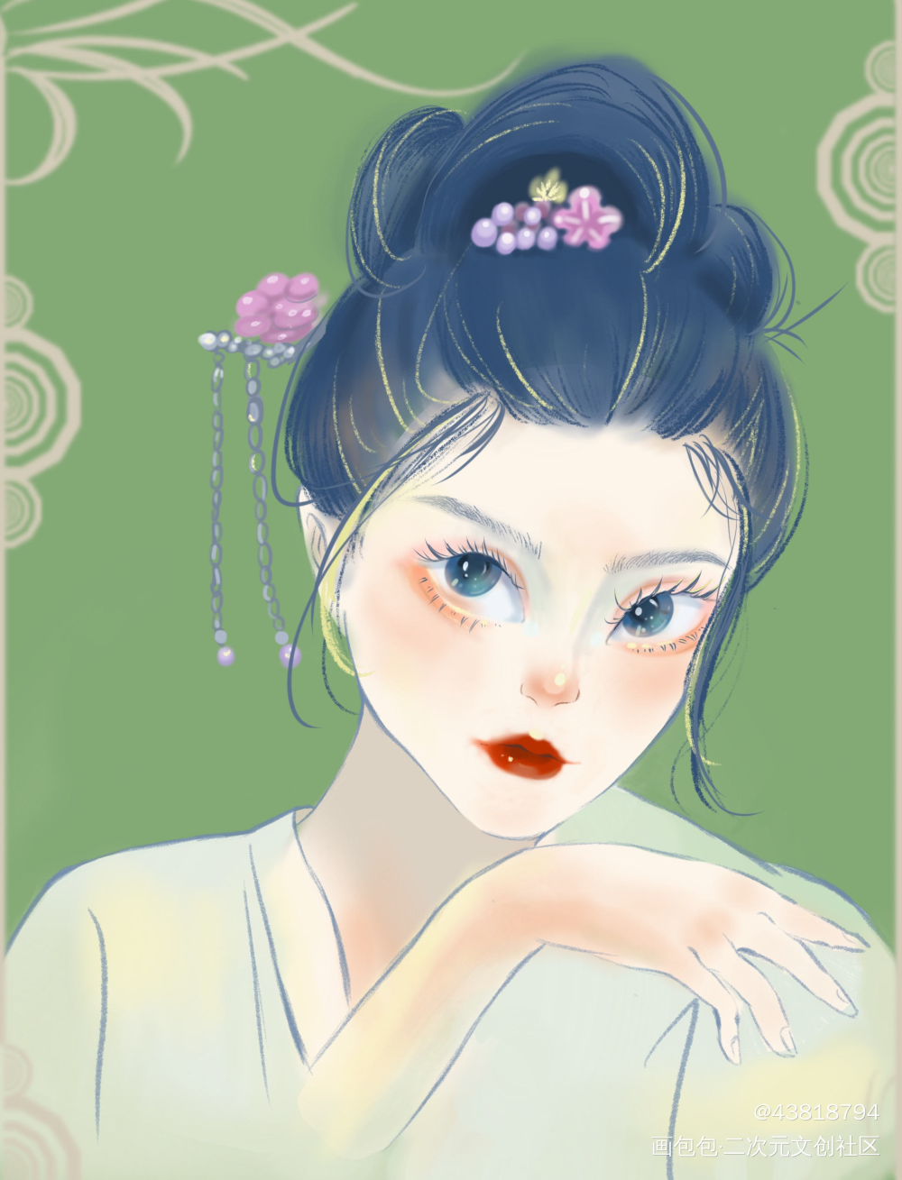 第一次画古装美人_自习手绘古风绘画作品