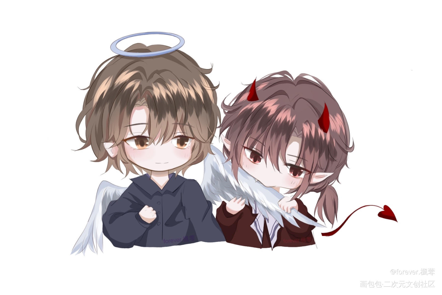 天使习清and恶魔自珩_我只喜欢你的人设手绘绘画作品