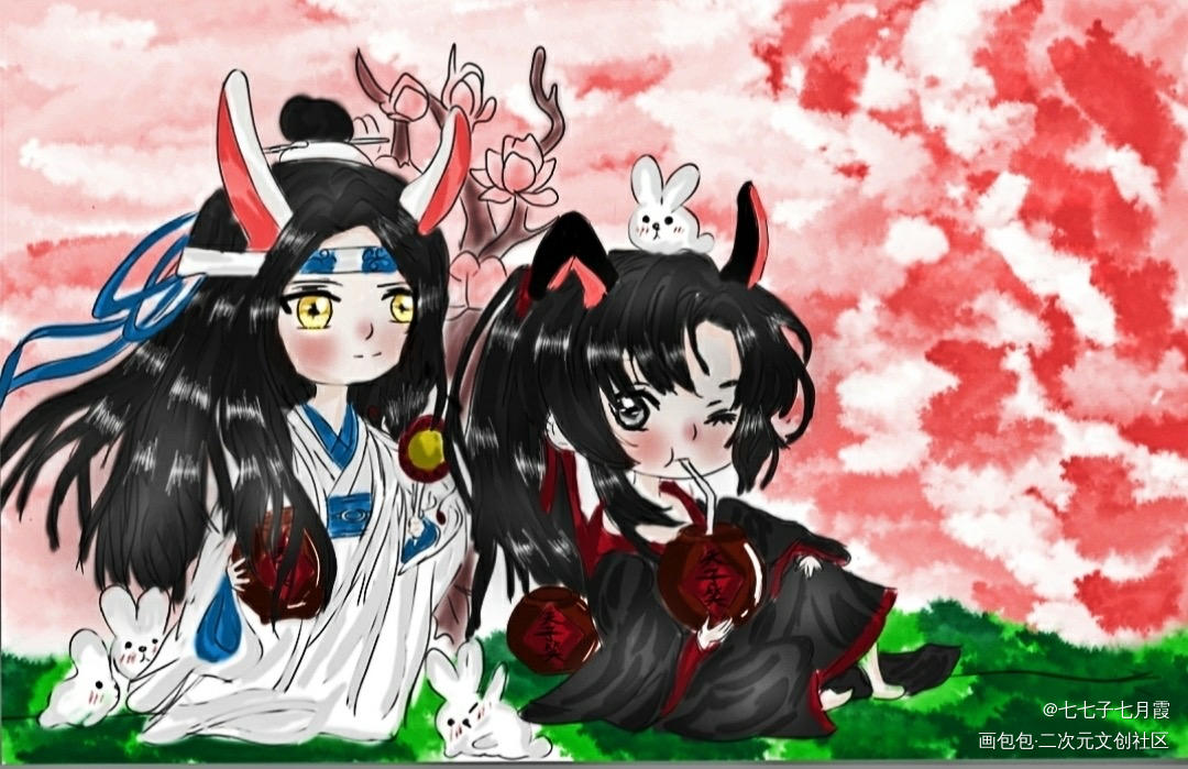 约的双人稿_魔道祖师蓝忘机魏无羡绘画作品