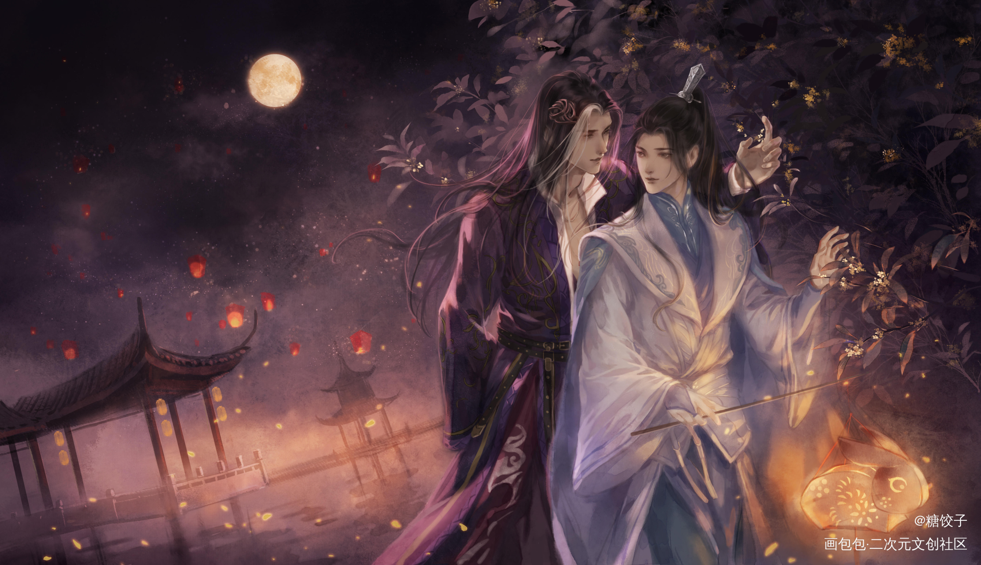 中秋贺图_山河剑心千秋晏沈沈峤晏无师古风同人绘画作品
