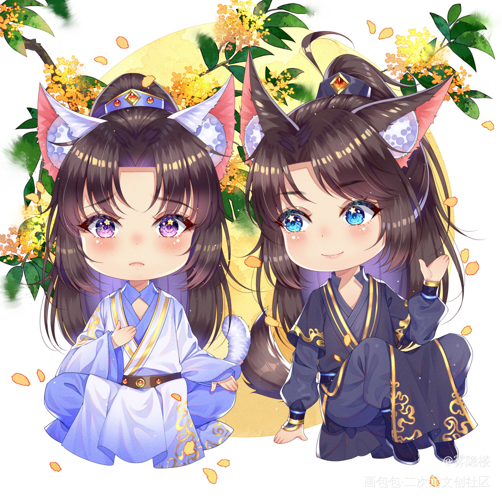 中秋快乐！_二哈和他的白猫师尊燃晚墨燃楚晚宁古风Q版绘画作品