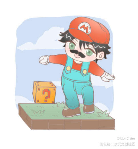马里奥惠惠_咒术回战伏黑惠Q版插画同人绘画作品