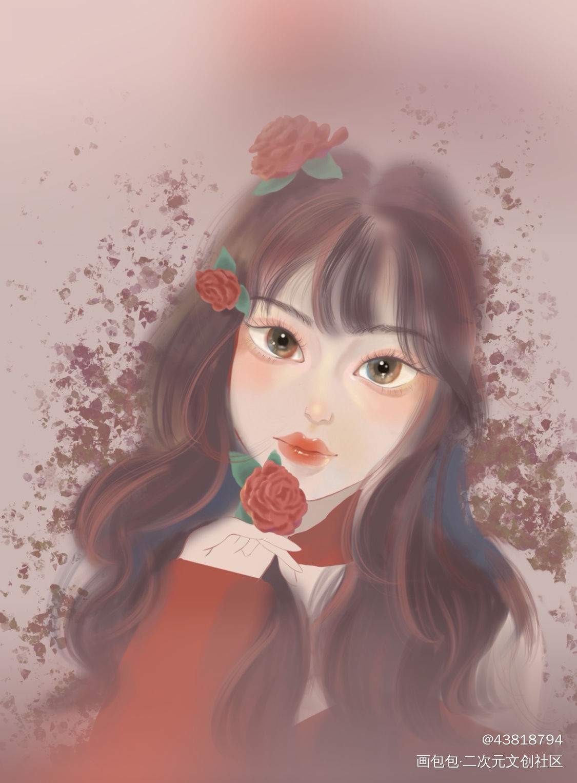 玫瑰少女_花怜手绘厚涂绘画作品