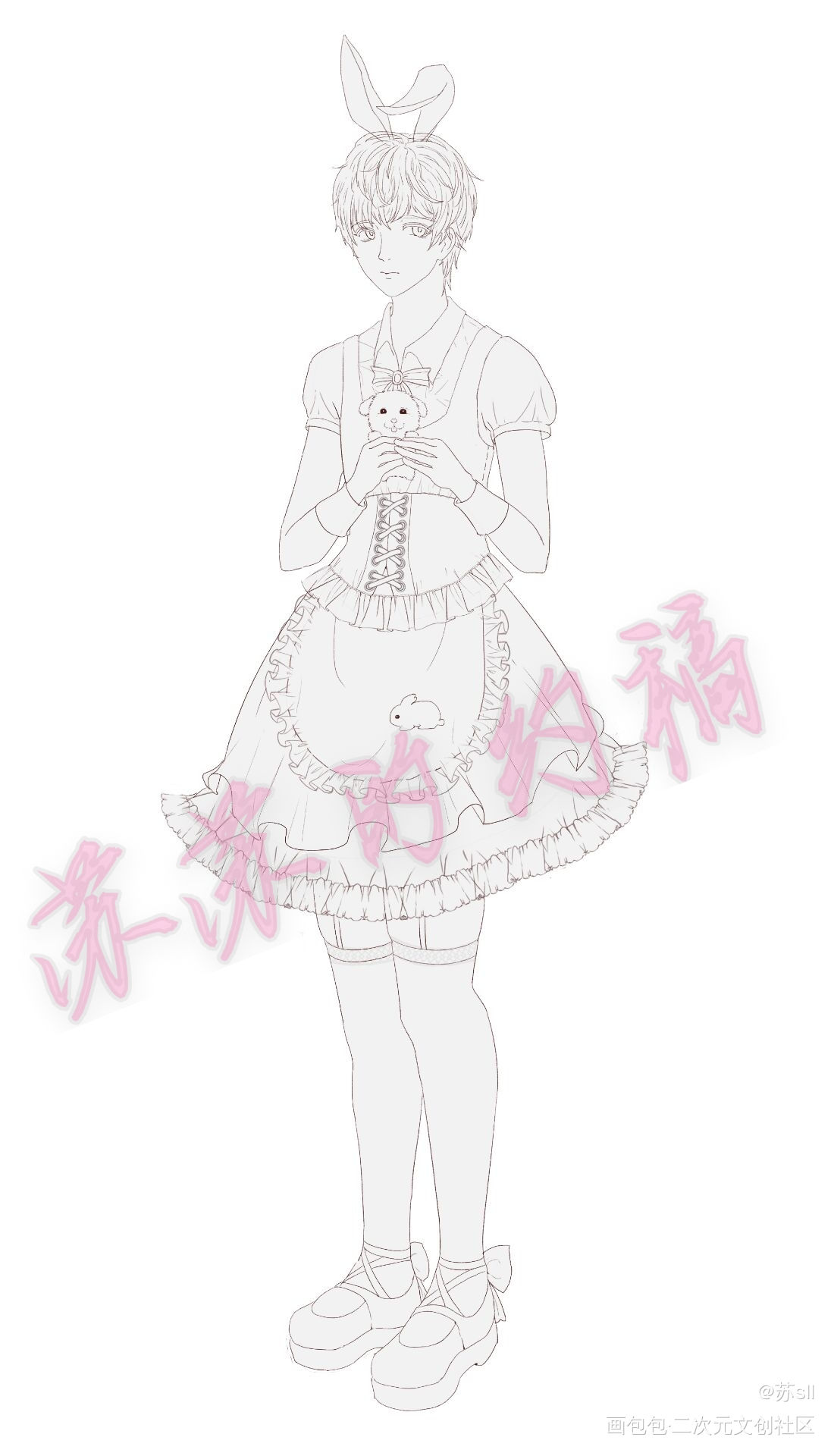 女仆秀秀线稿_娘娘腔188男团群秀约稿绘画作品