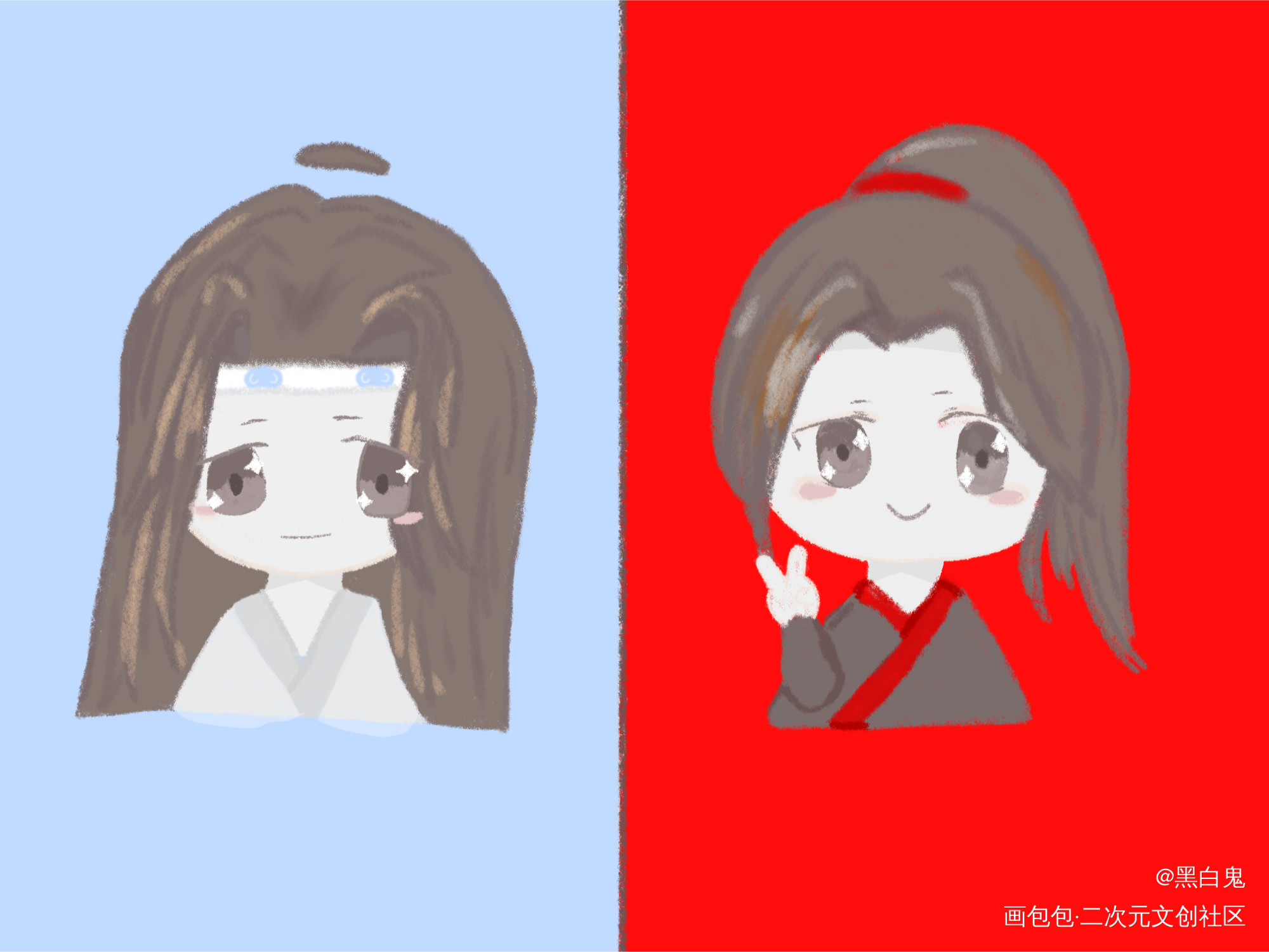 耶~_魔道祖师忘羡蓝忘机魏无羡Q版我要上首推指绘绘画作品