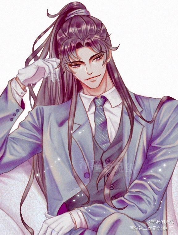 二哈现代pa：是西装的狗子和师_二哈和他的白猫师尊燃晚平涂同人板绘绘画绘画作品