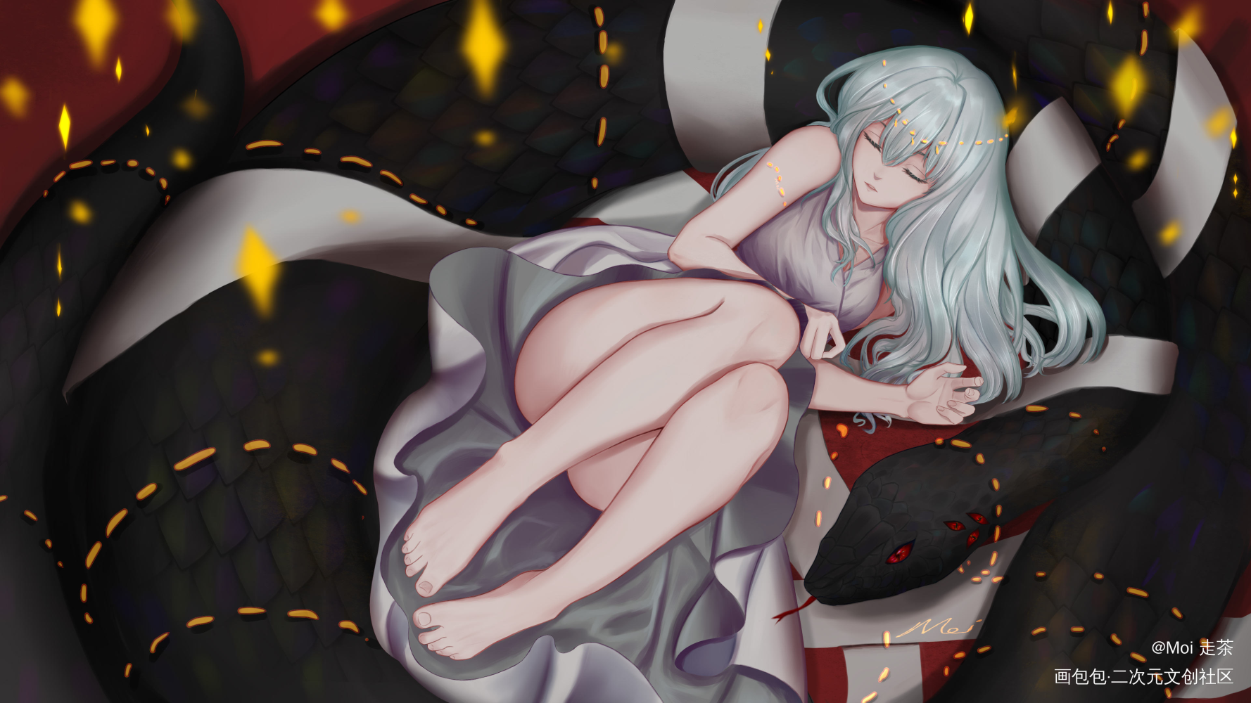 少女与蛇_厚涂板绘插画板绘绘画oc绘画作品