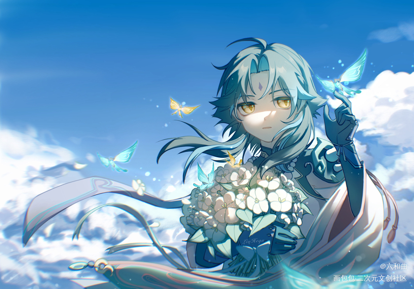 魈_原神魈平涂日系绘画作品