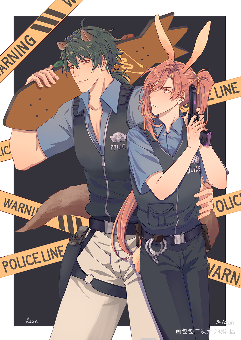 兔兔狐獴警察paro_无限滑板乔樱日系绘画作品