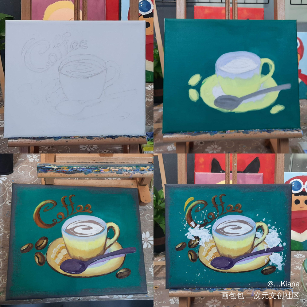 咖啡☕_油画手绘咖啡丙烯绘画作品