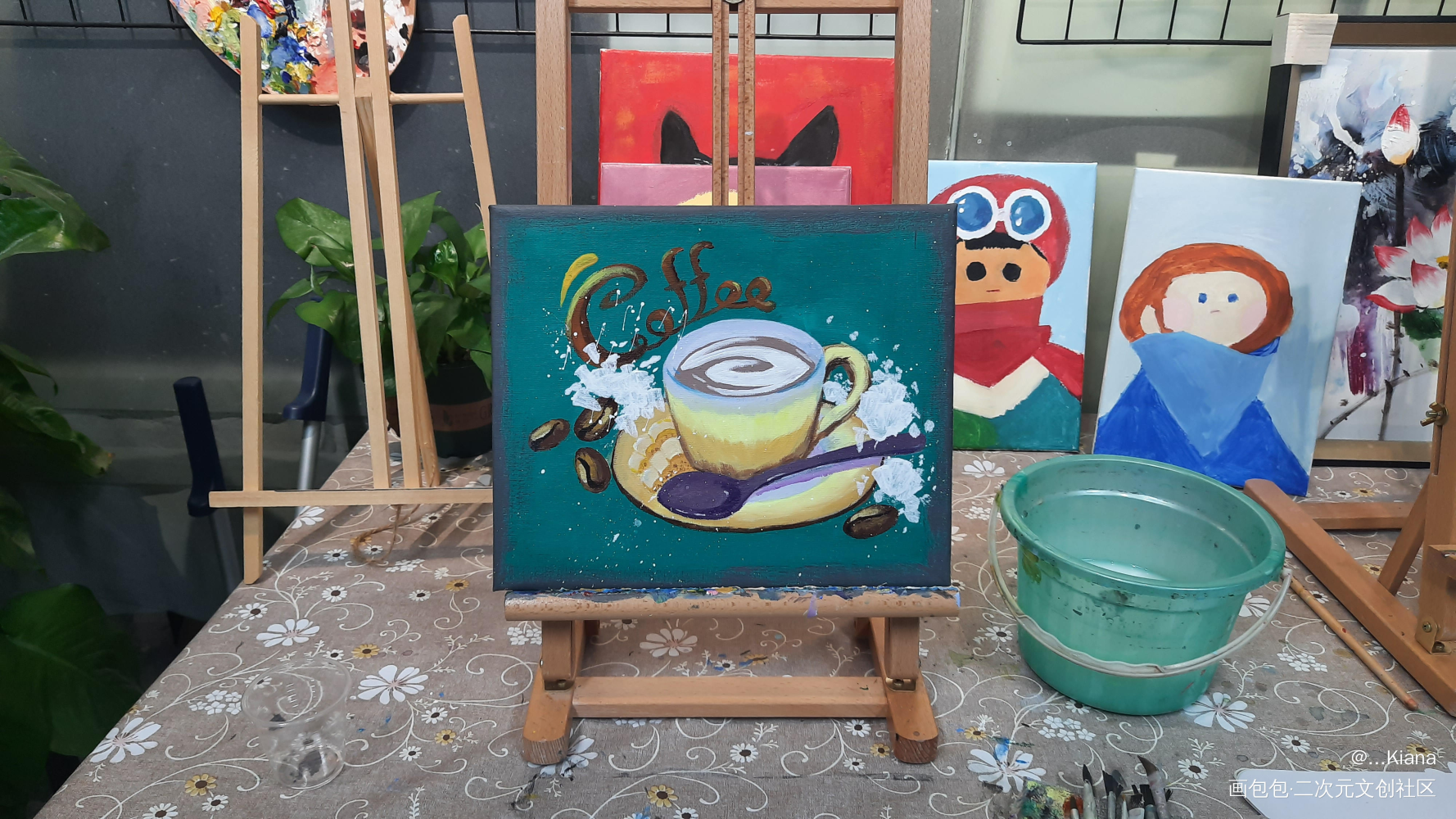 咖啡☕_油画手绘咖啡丙烯绘画作品