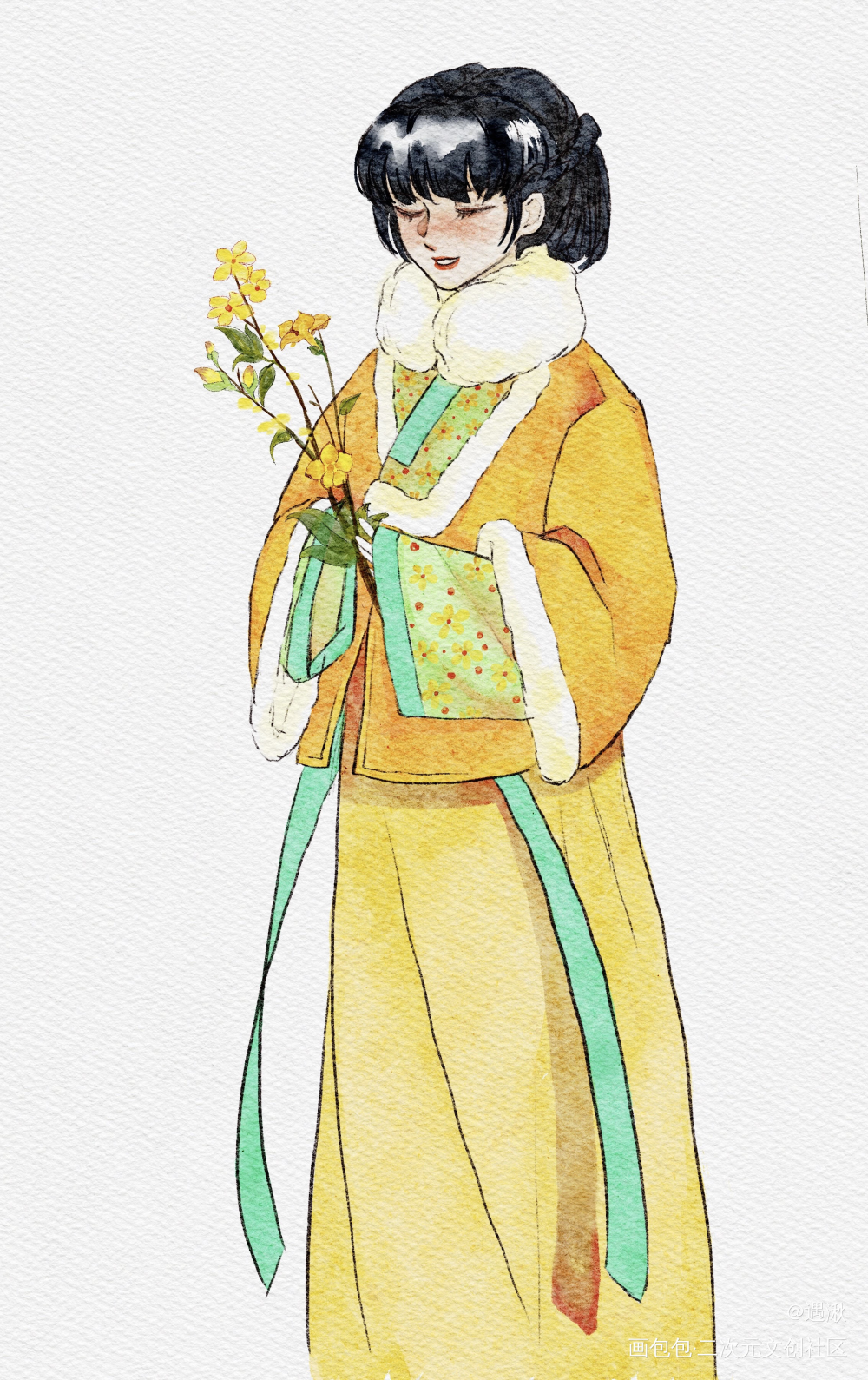 _古风水彩板绘绘画作品