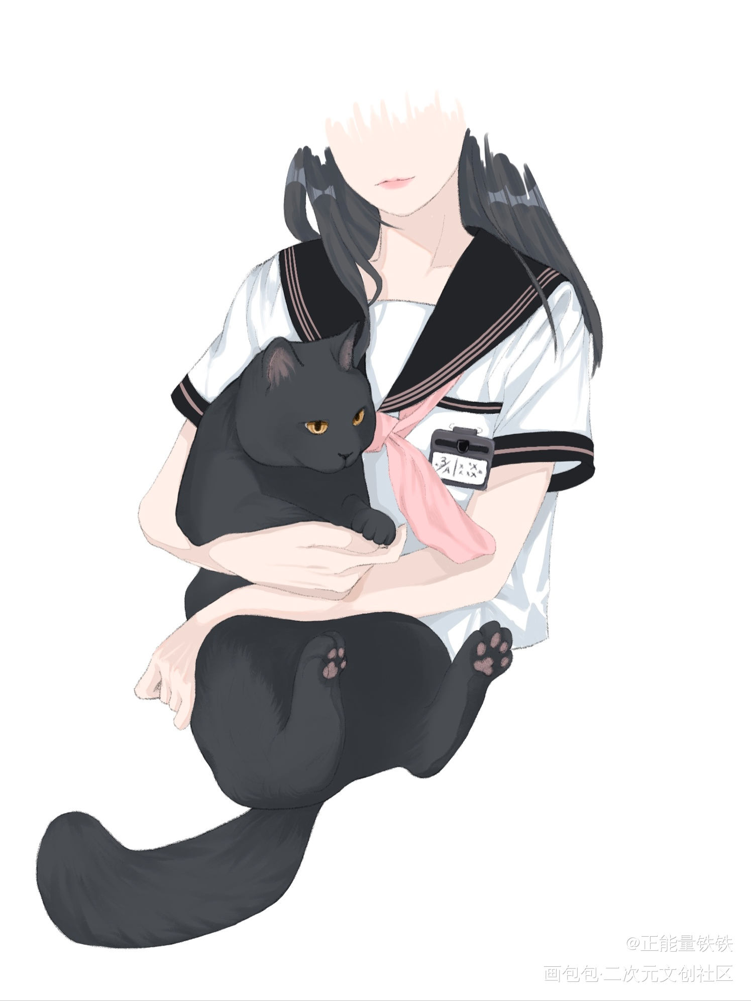 敏敏的小蓝猫_平涂绘画作品