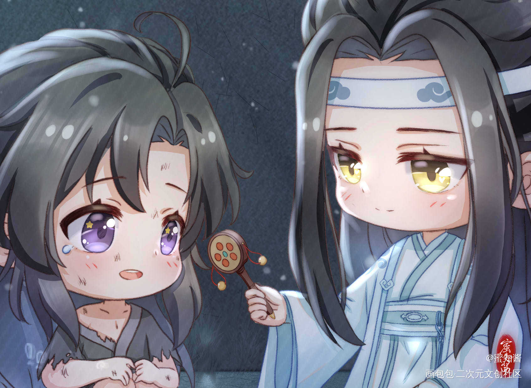 魔道同人《愈》之大叽小羡_魔道祖师忘羡蓝忘机魏无羡平涂日系Q版插画同人绘画作品