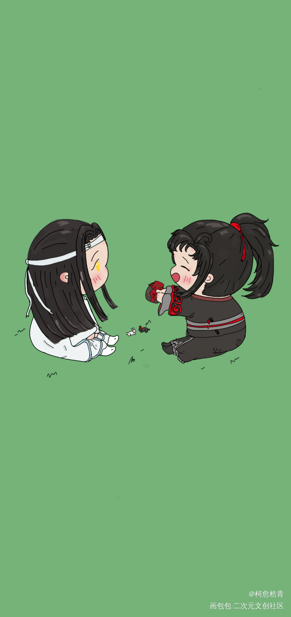 蓝湛，偷偷给你拿的哦～_魔道祖师忘羡手绘Q版墨香铜臭绘画作品