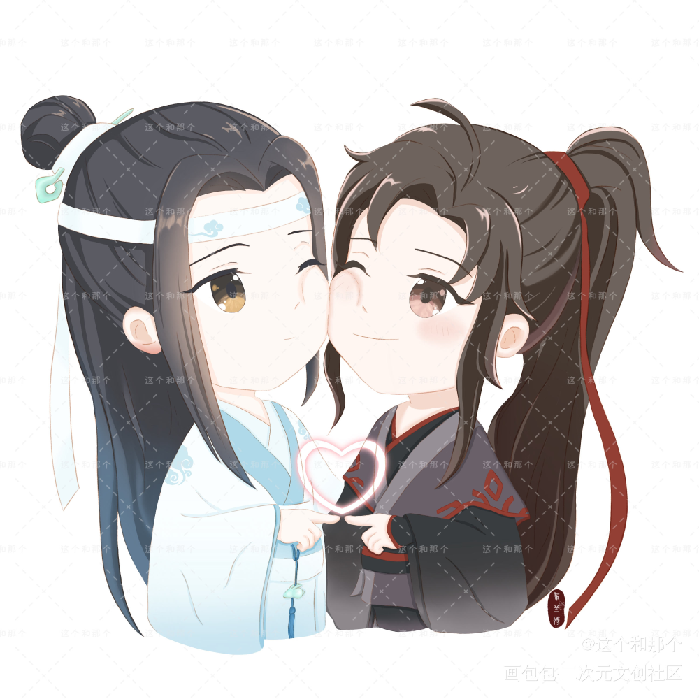 忘羡贴贴❤️_魔道祖师忘羡蓝忘机魏无羡Q版绘画作品