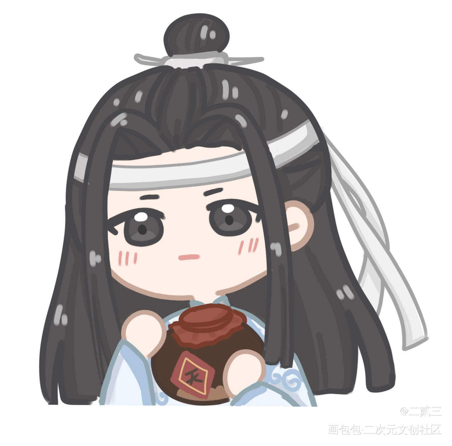 喝酒的羡羡和汪叽_魔道祖师忘羡绘画作品