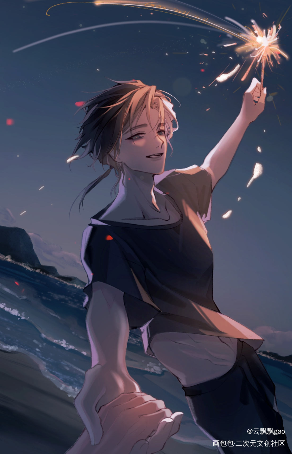 黑夜最耀眼的花火_时光代理人光时陆光平涂日系我要上首推插画同人程小时绘画绘画作品