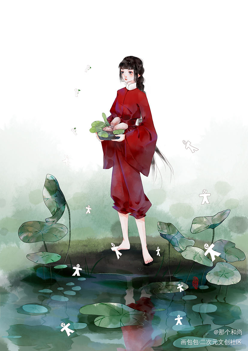 摘藕（约稿哇！）_水墨古风平涂插画求约稿约稿oc绘画作品