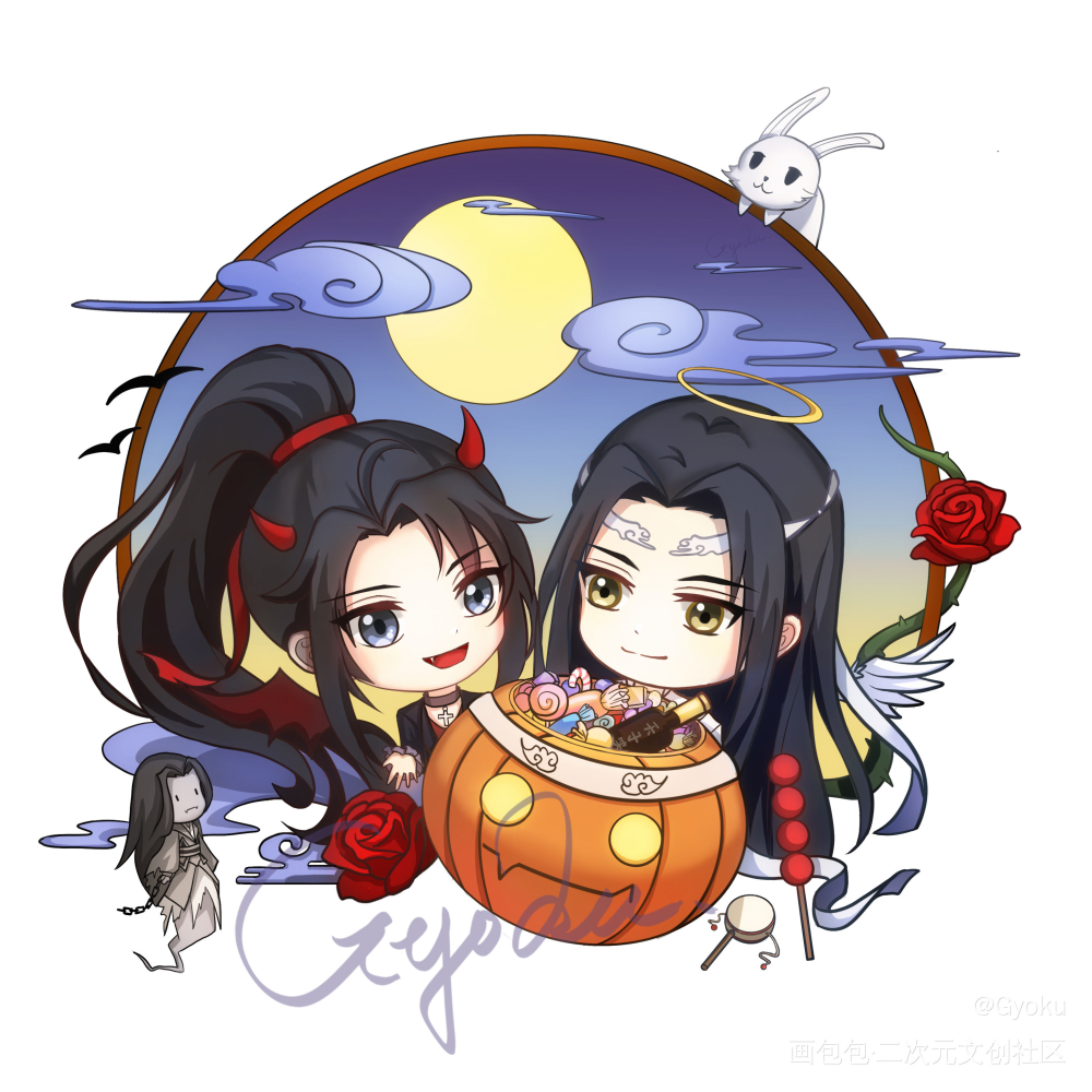 忘羡【万圣节】_魔道祖师忘羡蓝忘机魏无羡Q版万圣节同人我要上首页板绘绘画作品