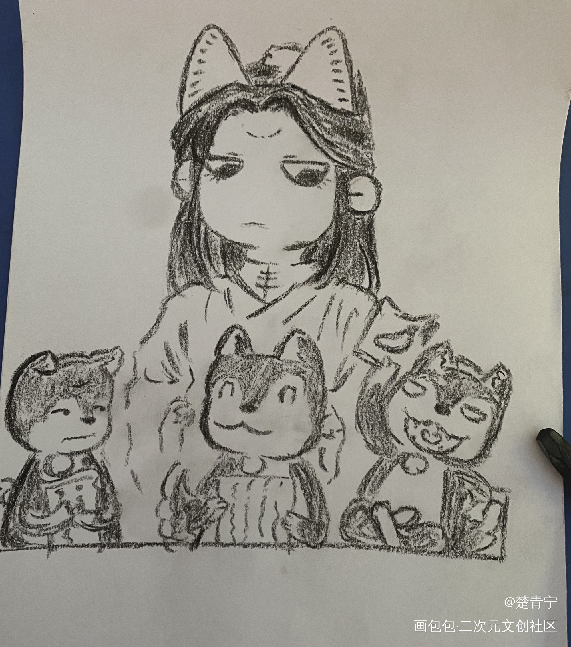 依旧是临摹一猫三狗_二哈和他的白猫师尊Q版临摹绘画作品